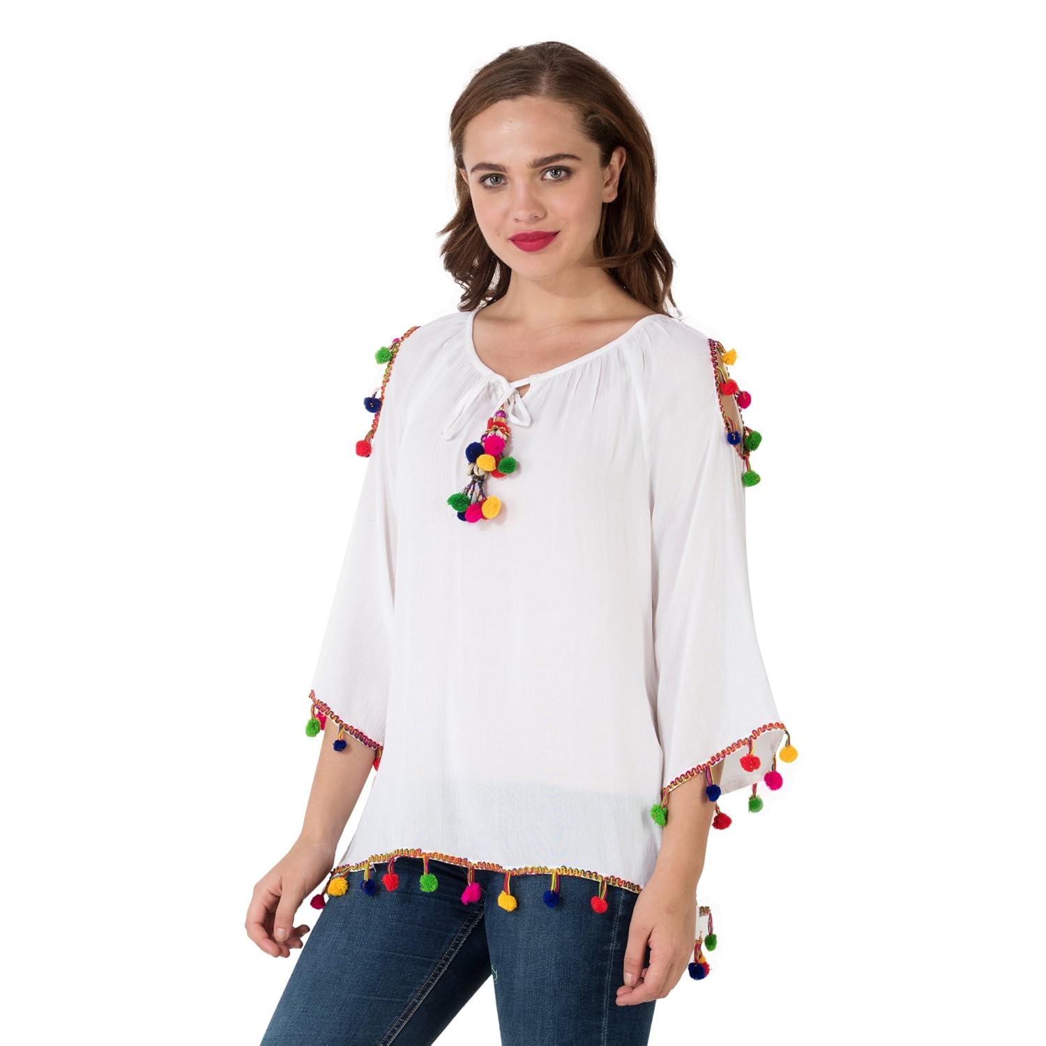 secret bazaar women's rayon crape cold shoulder top(white)