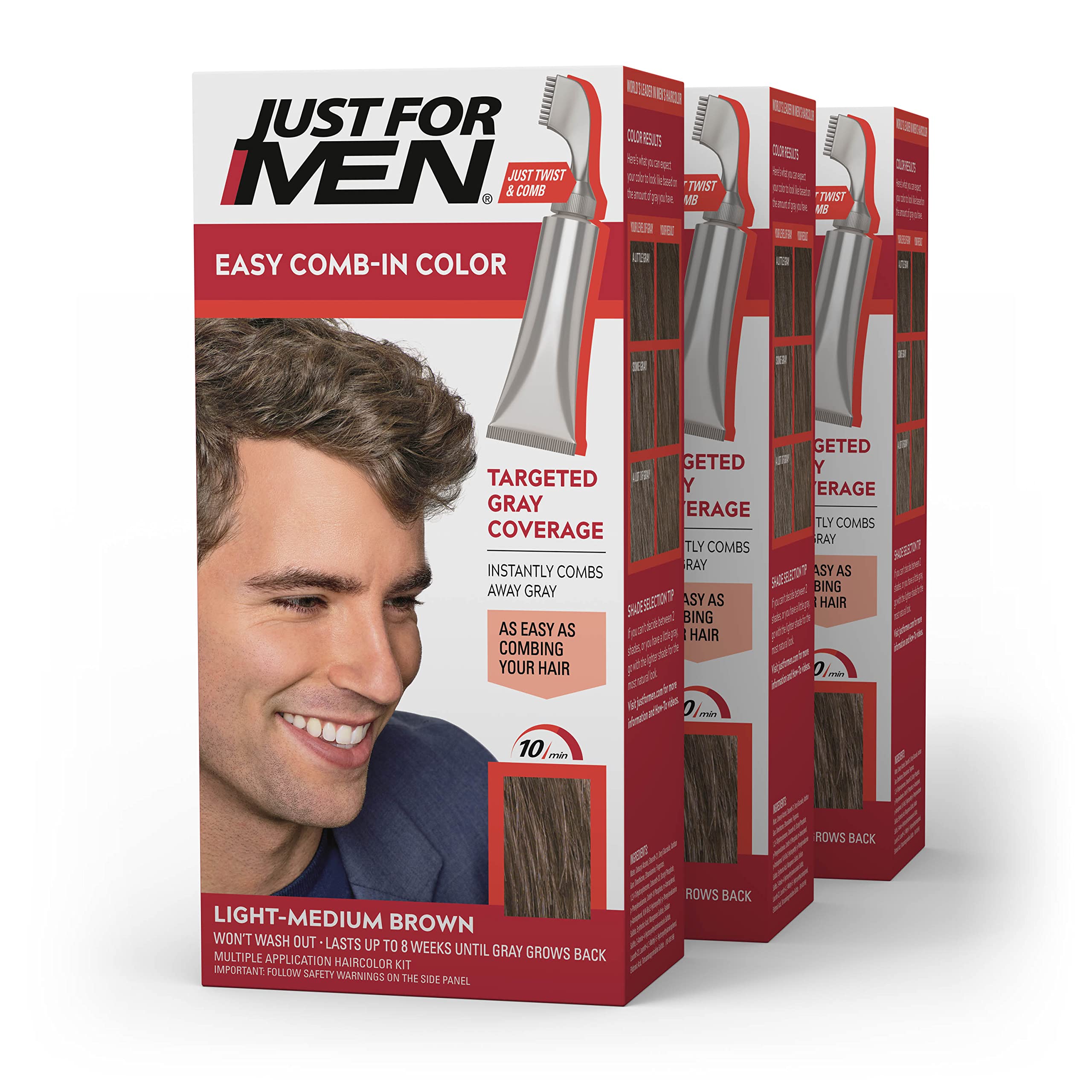Photo 1 of Just For Men Easy Comb-In Color Mens Hair Dye, Easy No Mix Application with Comb Applicator - Light-Medium Brown, A-30, Pack of 2