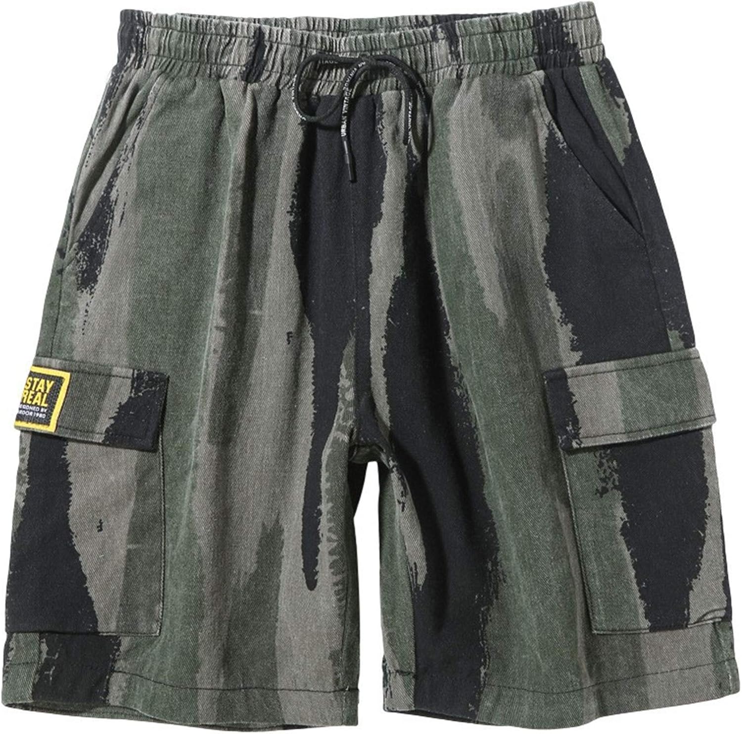 USTZFTBCL Mens Streetwear Camouflage Cargo Shorts Loose Fit Straight Elastic Waist Beach Shorts