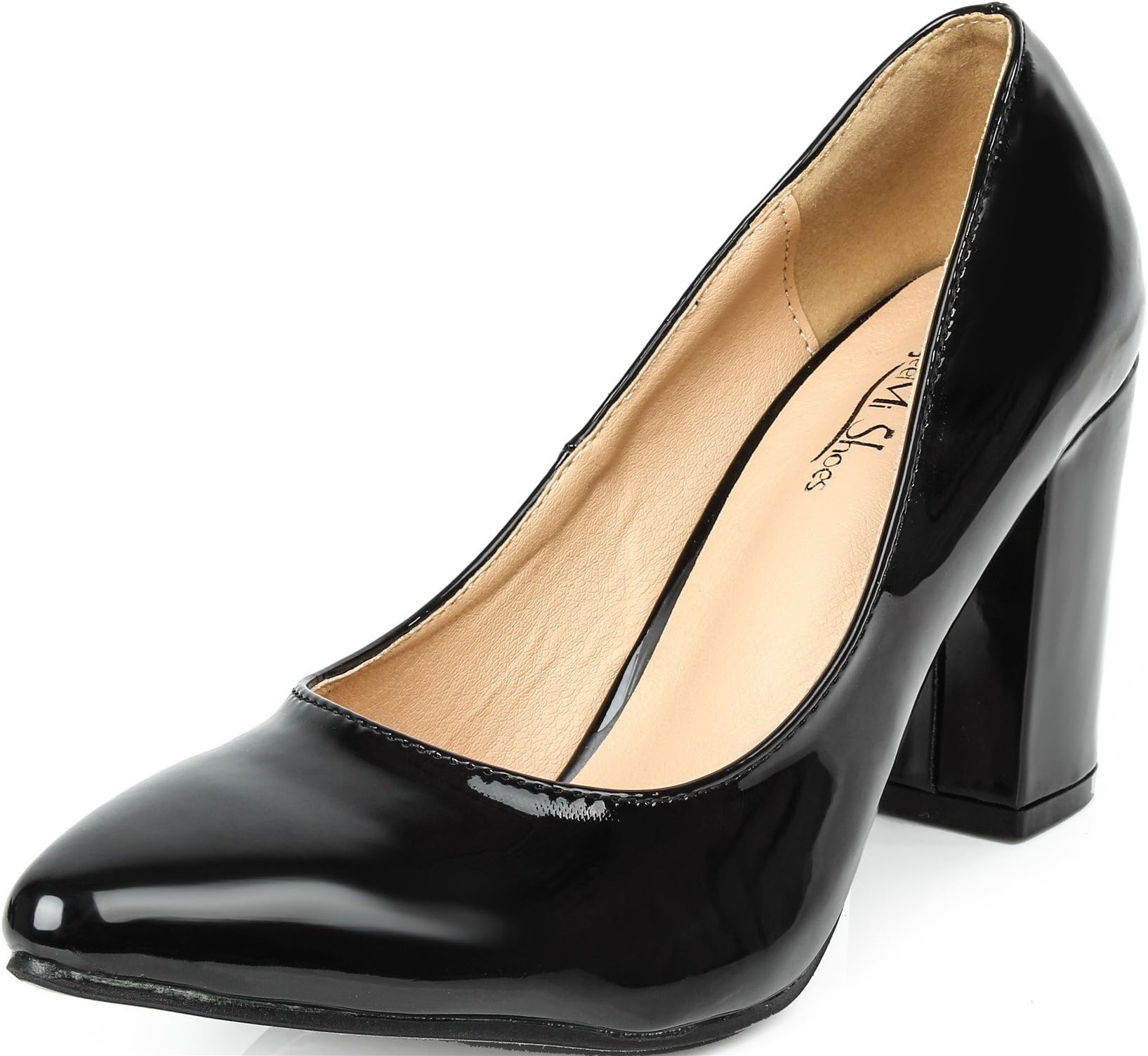 AgeeMi Shoes Women's Court Shoes Slip on Pointed Toe Block High Heels Pumps