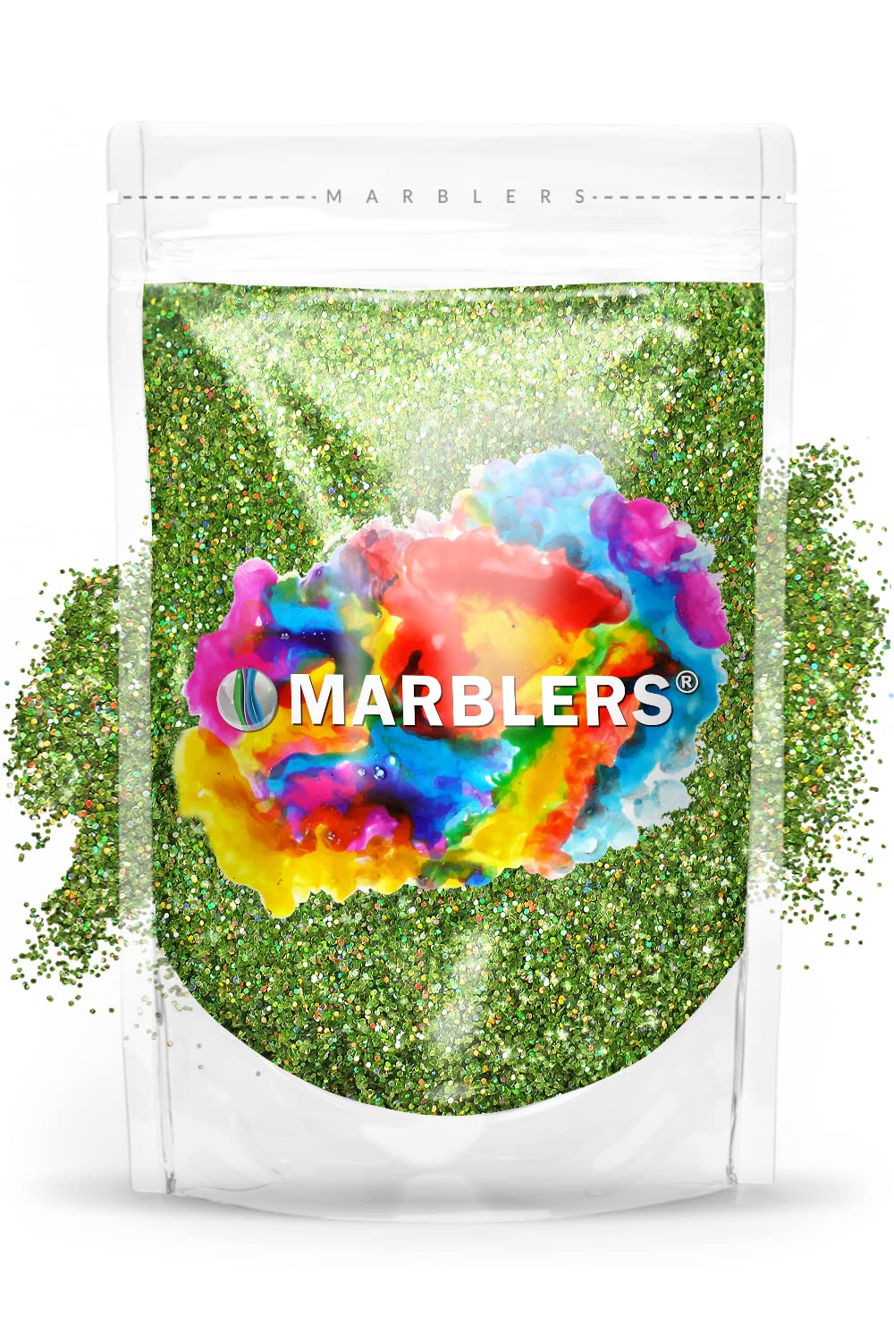 MARBLERS Holographic Glitter [Holo Apple Green] 3oz (85g) | Fine | Non-Toxic, Vegan, Cruelty-Free | Face, Body, Eyeshadow, Hair, Festival, Party Makeup | Nail Art, Polish, Resin, Tumbler, Slime, Craft