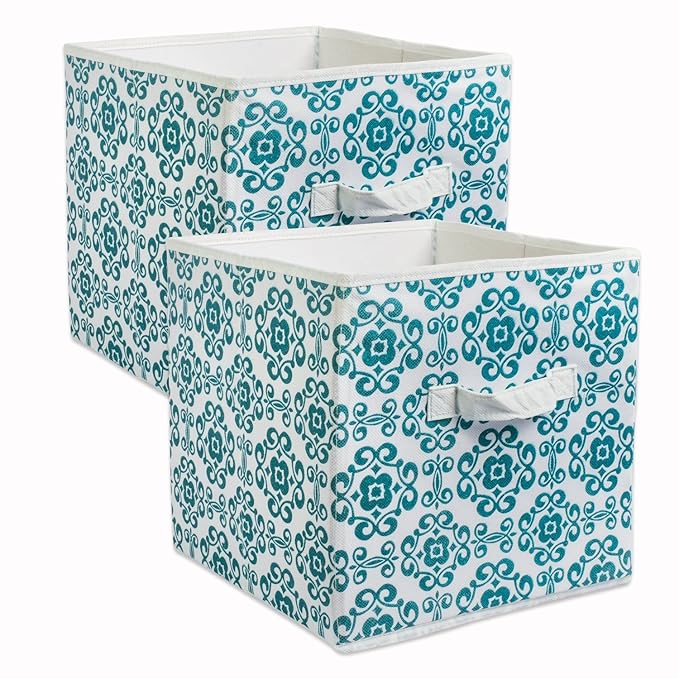 DII Foldable Fabric Storage Containers (Set of 2), Teal, 13" Large