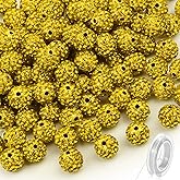 120 Pcs Clay Rhinestone Beads 10mm for Jewelry Making, Bling Sparkle Rhinestone Beads with Elastic String for Bracelet Necklace Earring Jewelry Making (Yellow)