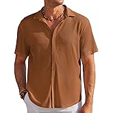 COOFANDY Men's Casual Shirts Short Sleeve Waffle Knit Button Down Shirt Wrinkle Free Summer Beach Tops
