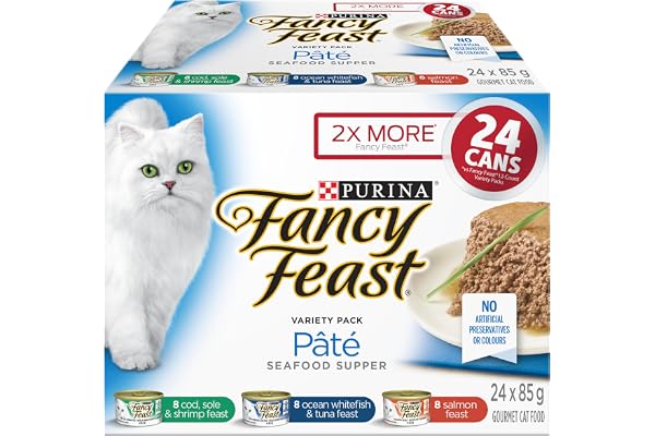 Fancy Feast Seafood Supper Wet Cat Food, Pate Variety Pack 3 Flavours - 85 g Can (24 Pack)