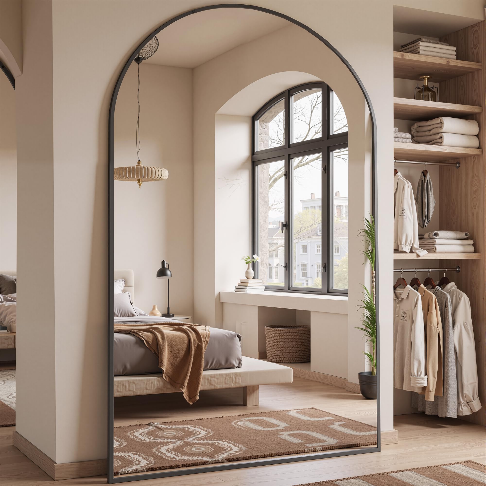 Photo 1 of Furnbar Floor Mirror, 86"x46" Oversized Full Length Mirror with Stand, Arched Full Body Mirror Standing Hanging Leaning Against Wall, Aluminum Frame Giant Mirrors for Bedroom Cloakroom, Black
