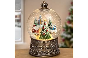 Flldsee Christmas Snow Globe Lantern, Glitter Musical Snowglobe Light with Timer, USB & Battery Powered Music Box, Village Church Christmas Tree Cardinal, Holiday Decorations Indoor Home Decor