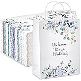 Kolldenn 50 Pcs Welcome to Our Wedding Gift Bags for Hotel Guests Bulk, Paper Wedding Welcome Bags with Handles for Bridal Shower Gifts Engagement Party Favors(Blue Floral)