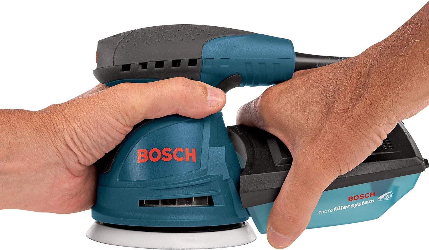 Bosch ROS20VSC Palm Sander - 2.5 Amp 5 in. Corded Variable Speed Random Orbital Sander/Polisher Kit with Dust Collector and Soft Carrying Bag, Blue - Power Random Orbit Sanders - 