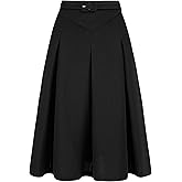 Allegra K Women's Office Work Skirts Belted Waist Midi A-Line Pleated Skirt