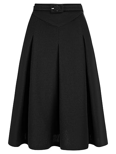 Allegra K Women's Office Work Skirts Belted Waist Midi A-Line