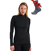 Merino Wool Base Layer Women - 100% Merino Half Zip Sweater Women Lite, Midweight, Heavyweight Thermal Shirts and Socks