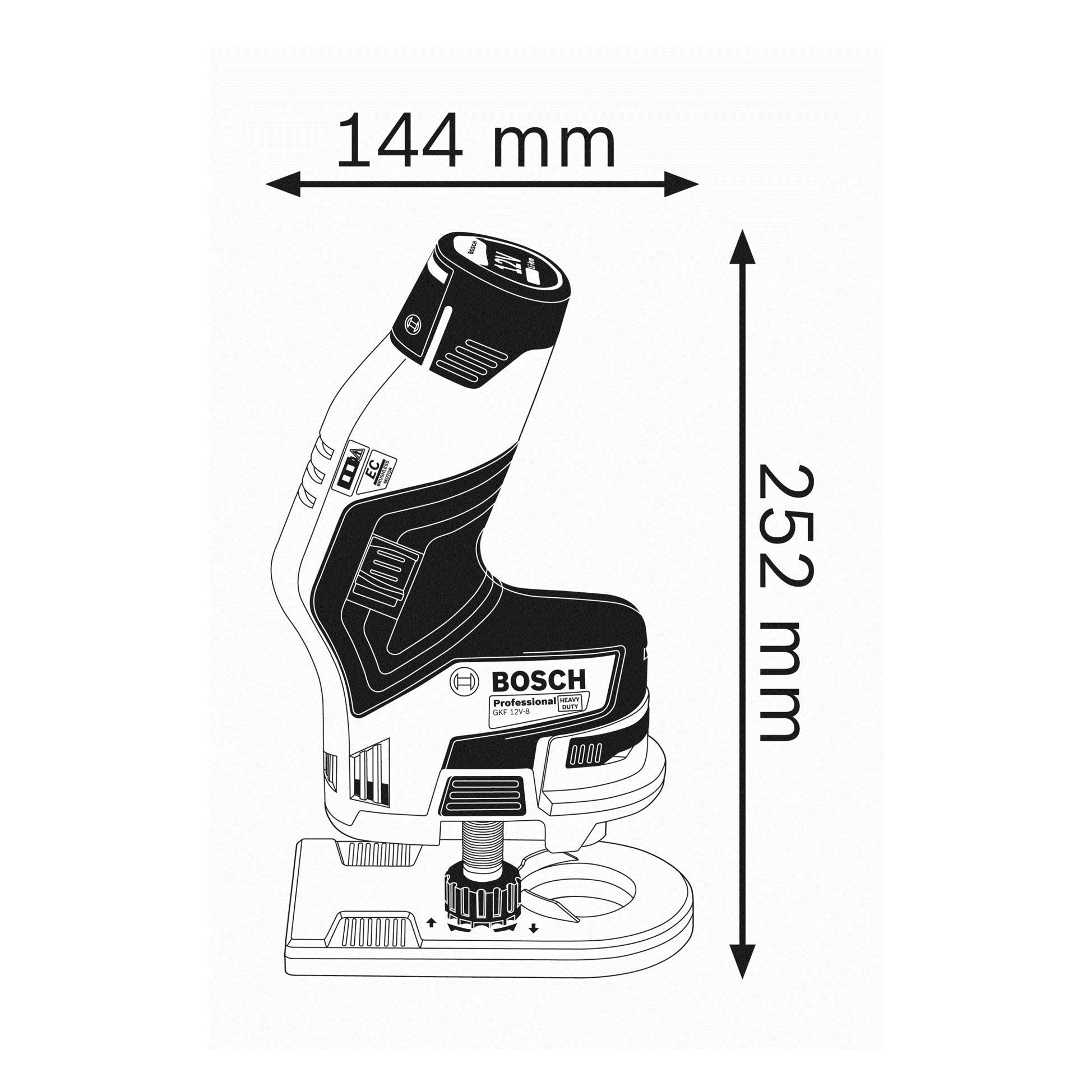 Bosch Professional 12V System Akku Kantenfräse GKF 12V-8 (Fräskopf-Schaft: 8 mm, ohne Akku/ Ladegerät) 3