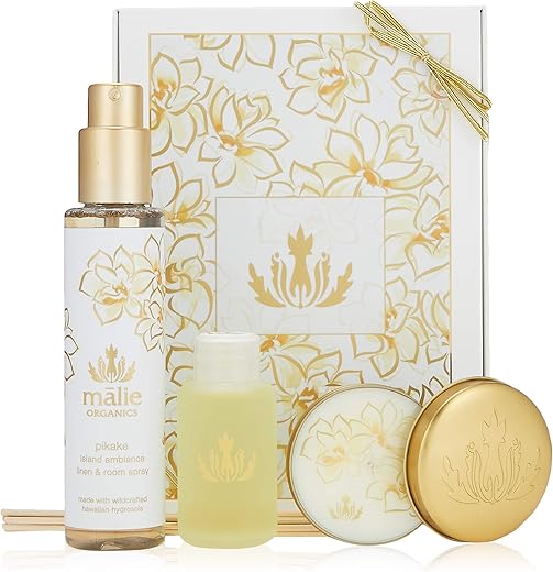 Malie Organics(マリエオーガニクス) ホームアンビエンスボックス ピカケ (セット内容:Reed Diffuser Travel 59ml / Linen&Room Spray 148ml / Soy Candle Travel 60g)