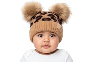 Funky Junque Double Pom Pom Baby Beanie – Newborn Girl Winter Hat 0–12 Months, Cute Cozy Knit Infant Beanies for Cold Weather