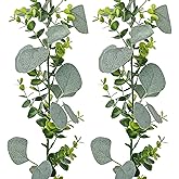2 Pack Eucalyptus Garland,5.9FT Artificial Greenery Garland, Faux Eucalyptus Leaves, Fake Hanging Vines Spring Garlands for Bedroom Wedding Backdrop Arch Wall Table Party Decor