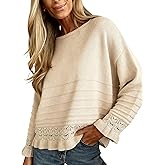 Yeokou Womens Pullover Sweater Round Neck Ruffled Hem Knit Crochet Long Sleeve Winter Spring Casual Top Outfits