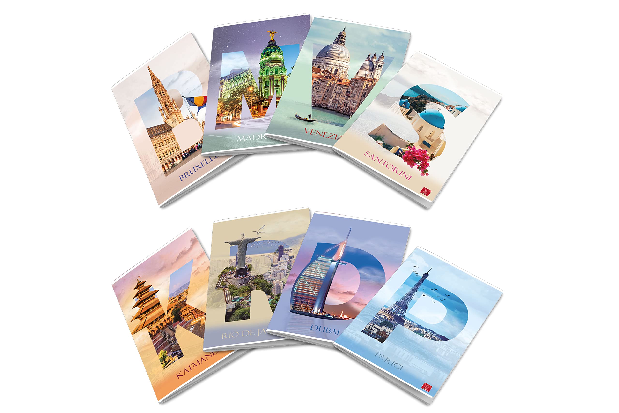 Pigna DREAM CITIES Maxi Notebooks A4 4F Stripe, 4mm Squares with Margin, Pack of 10