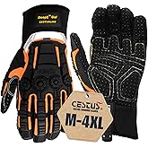 Cestus 3045, Impact Gloves (1,3,10,50 Pairs) Dense Fabric Palm with Dots, Gel Padded Palm, Heavy Duty Safety Work Gloves