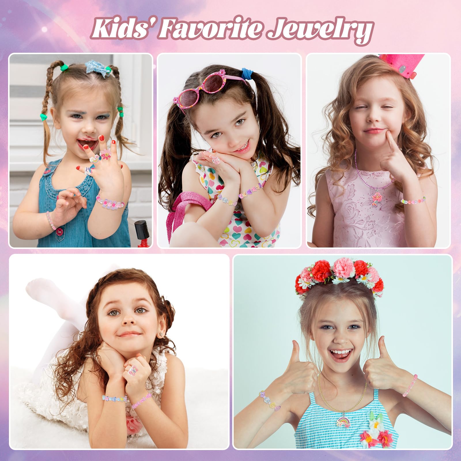 Faburo 30pcs Kids Jewelry for Girls, 10 Necklaces, 10 Rings, 10 Bracelets, Little Girls Jewelry Kids Unicorn Necklace Rings for girls, Kid Bracelets Necklace Birthday Gift Age 2 4 6 8