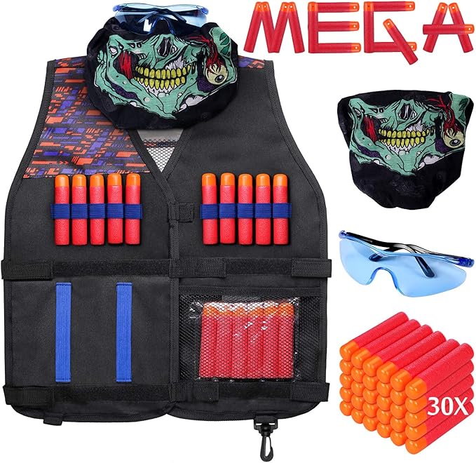 Kids Tactical Vest Kit For Nerf Guns N Strike Mega Series With Refill Darts Reload Clips Tactical Mask And Protective Glasses For Kids By Hely Cancy