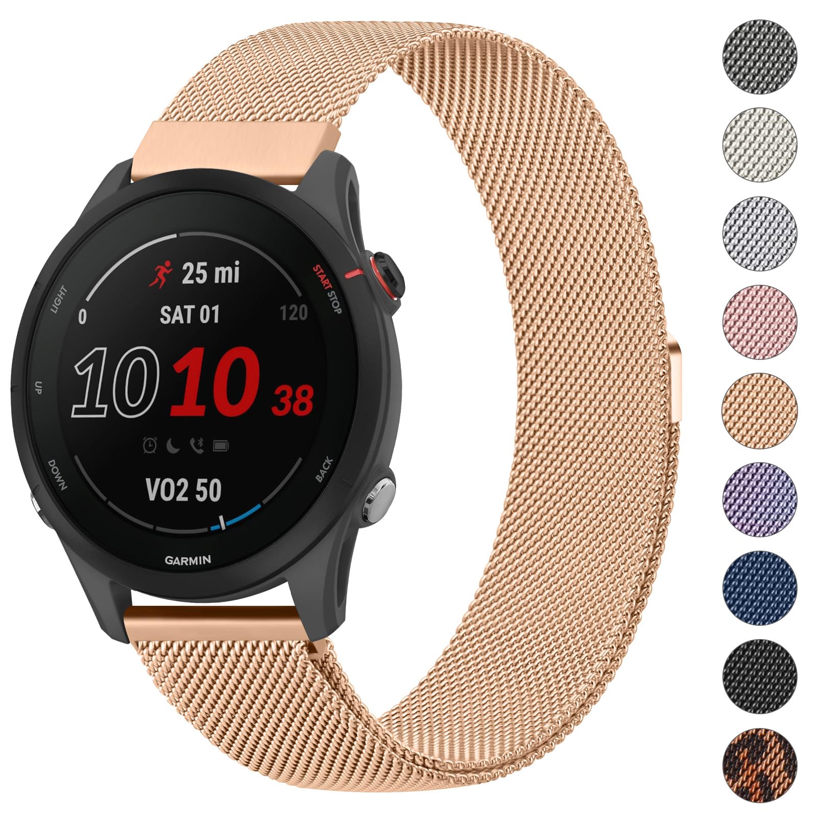 Metal Strap for Garmin Forerunner 255 Watch Strap/265 Strap, Vivoactive 4, Venu 2/Venu 3, Stainless Steel Bracelet Replacement Band with Enhanced Magnet (Rose gold)