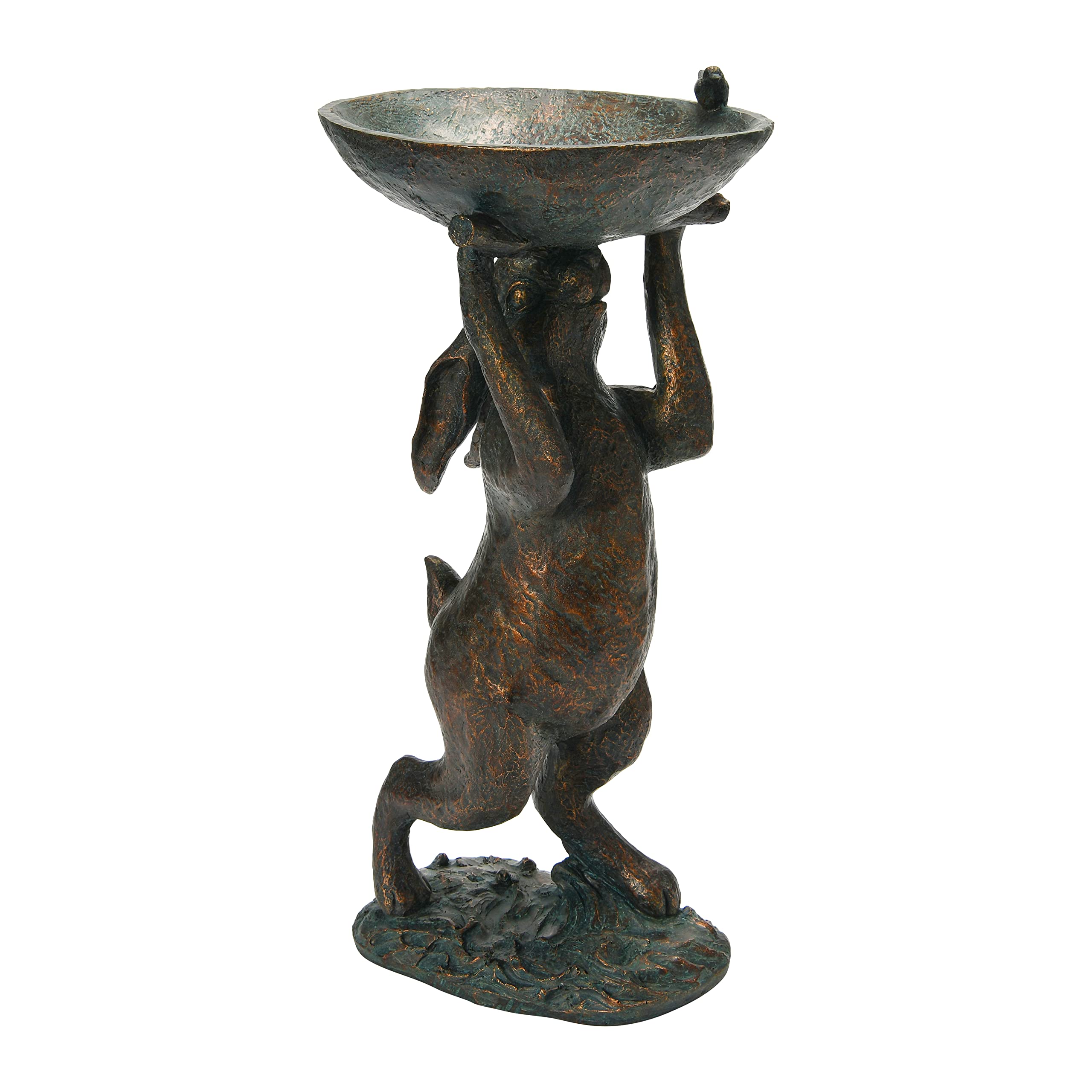 Photo 1 of Decorative Resin Rabbit Bird Bath, Green Patina Finish
