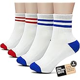 Forever Bambe Mini Crew Socks for Women 4-Pack Cushioned Bottom Retro Striped Socks vintage sock