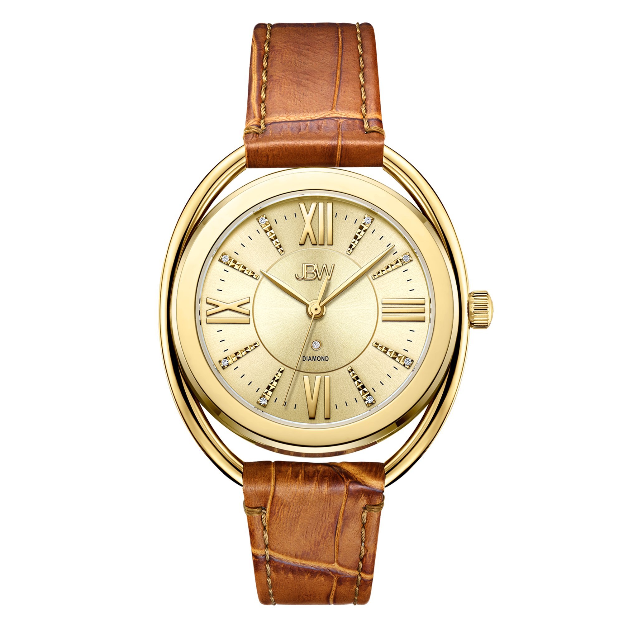 JBW Luxury Women’s Gigi Diamond Wrist Watch with Brown Leather Bracelet