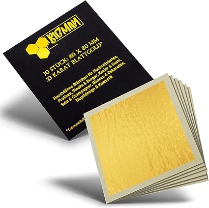 Eichenfels Gold Leaf Edible Gold Leaf 23 Carat Extra Large 8 X 8 Cm Gold Foil For Cake Gin Meat Baking Decorative Cake For Eating Or Crafts Nail Flowers Amazon De Kuche Haushalt