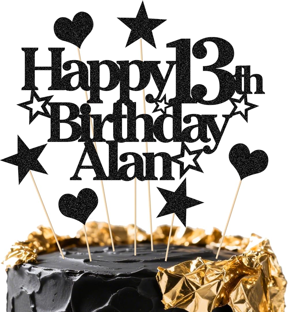 EDSG Personalised Happy Birthday Cake Topper Custom Any Name Age Glitter