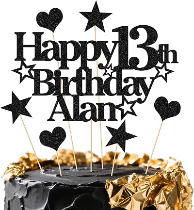 EDSG Personalised Happy Birthday Cake Topper Custom Any Name Age Glitter