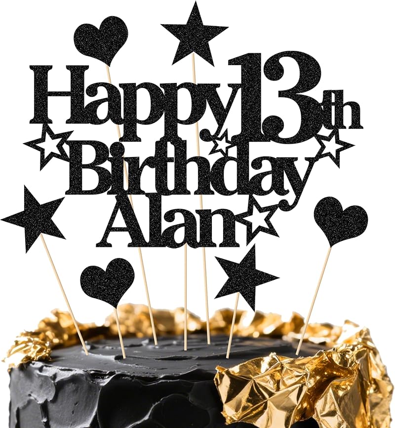 EDSG Personalised Happy Birthday Cake Topper Custom Any Name Age Glitter