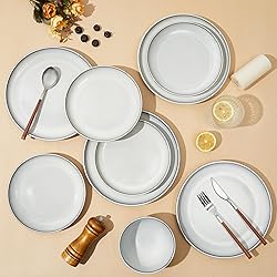 Pokini 16 Piece Double Bowl Dinnerware Sets with