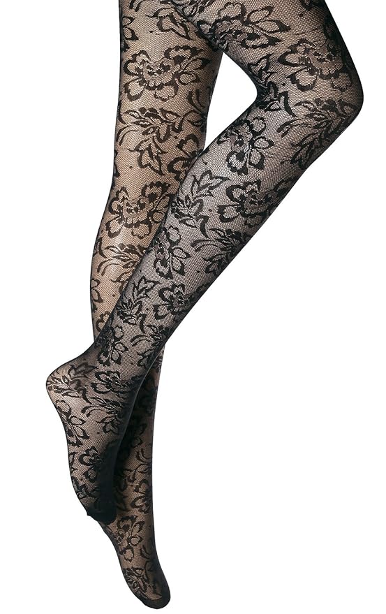 1 Pair New Womens Ladies black floral pattern tights hosiery 40 Denier