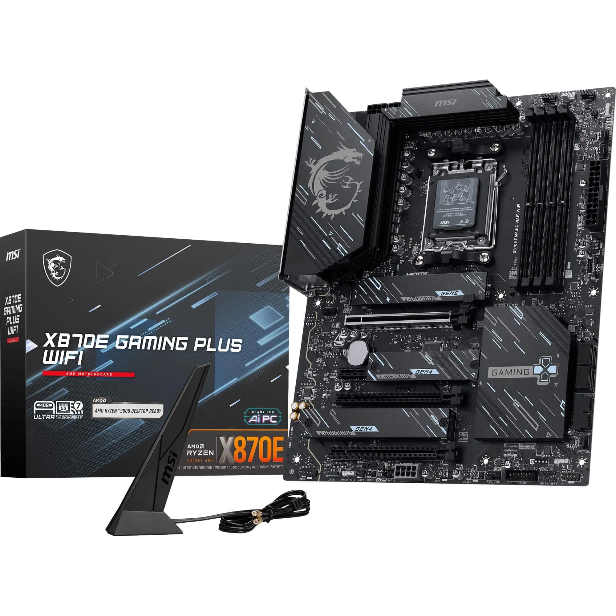 Photo 1 of MSI X870E Gaming Plus WiFi Motherboard, ATX - Supports AMD Ryzen 9000/8000 / 7000 Processors, AM5-60A SPS VRM, DDR5 Memory Boost 8200+ MT/s (OC), PCIe 5.0 x16 & 4.0 x4, M.2 Gen5, Wi-Fi 7, 5G LAN