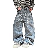 QGRSWBC Mens Baggy Jeans Spider Web Patch Wide Leg Jeans Hip Hop Denim Pants Loose Fit Skater Jean Trousers