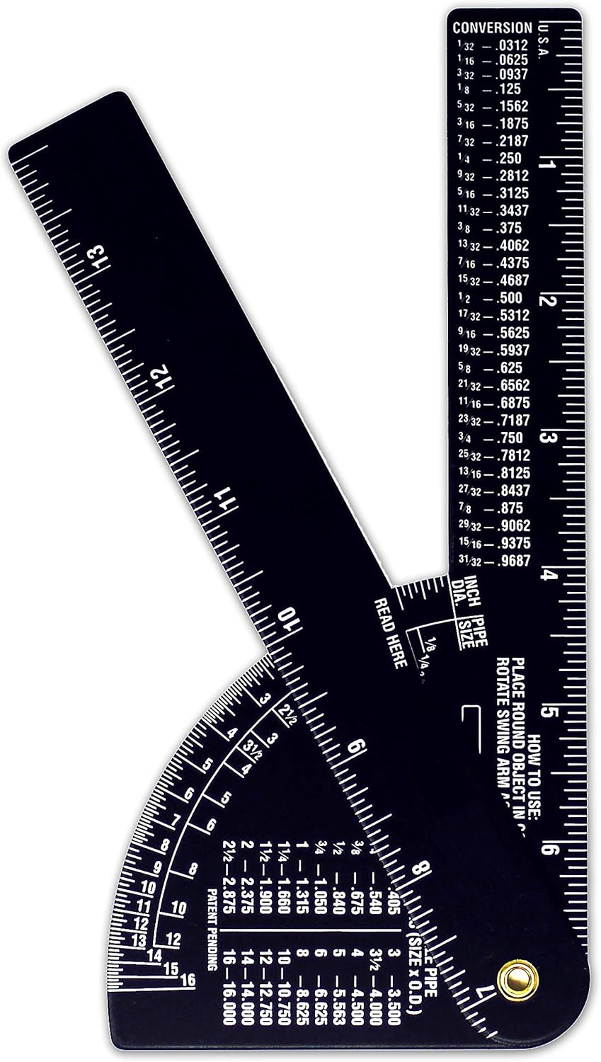 Pipe Caliper/Diameter Caliper and Ruler Fractional â€“ Black Anodized