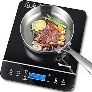 Portable Induction Cooktop, 1800W Max induction cooker with LCD Sensor Touch,9 Power Levels and 10 Temperature Setting,Touch Controls,4 hours Timer