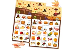 Funnlot Fall Bingo Game for Kids - Thanksgiving Party Activities for 24 Players, Family and Classrooms