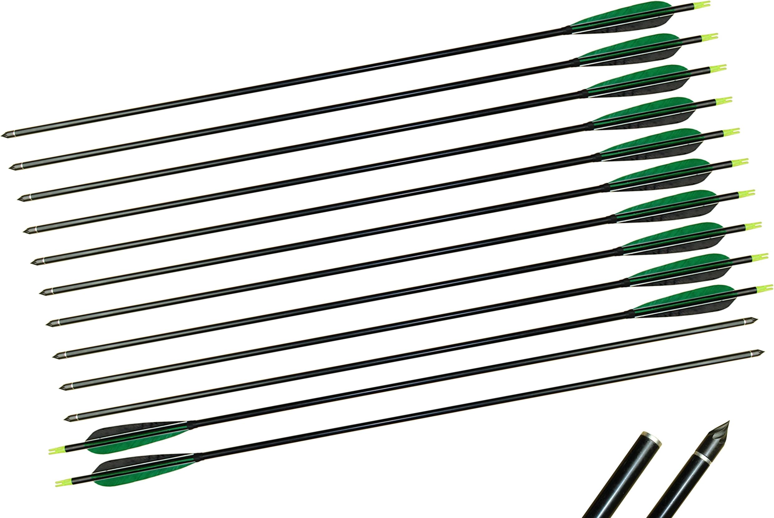 TTAD 12X Aluminum arrows 5 inch Turkey Feather 32" Hunting Arrows With Screw-In Tips Spine 450 For Compound Bow Recurve Bow