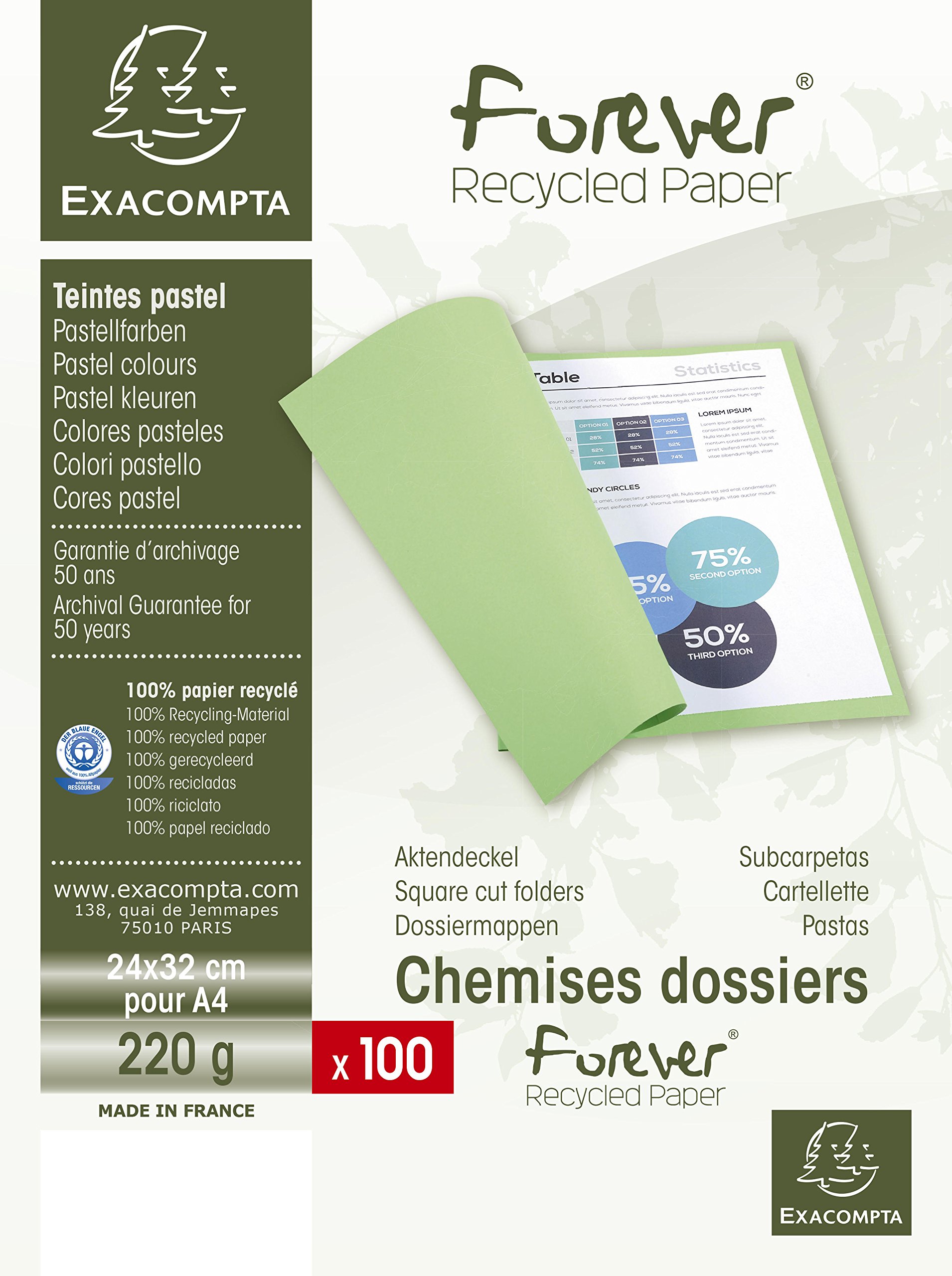 Exacompta - Ref 410020E - Forever Square Cut Folder - A4 in Size, Suitable for Storing A4 Documents, Made from 220gsm Recycled Card - Fuchsia (Pack of 100)