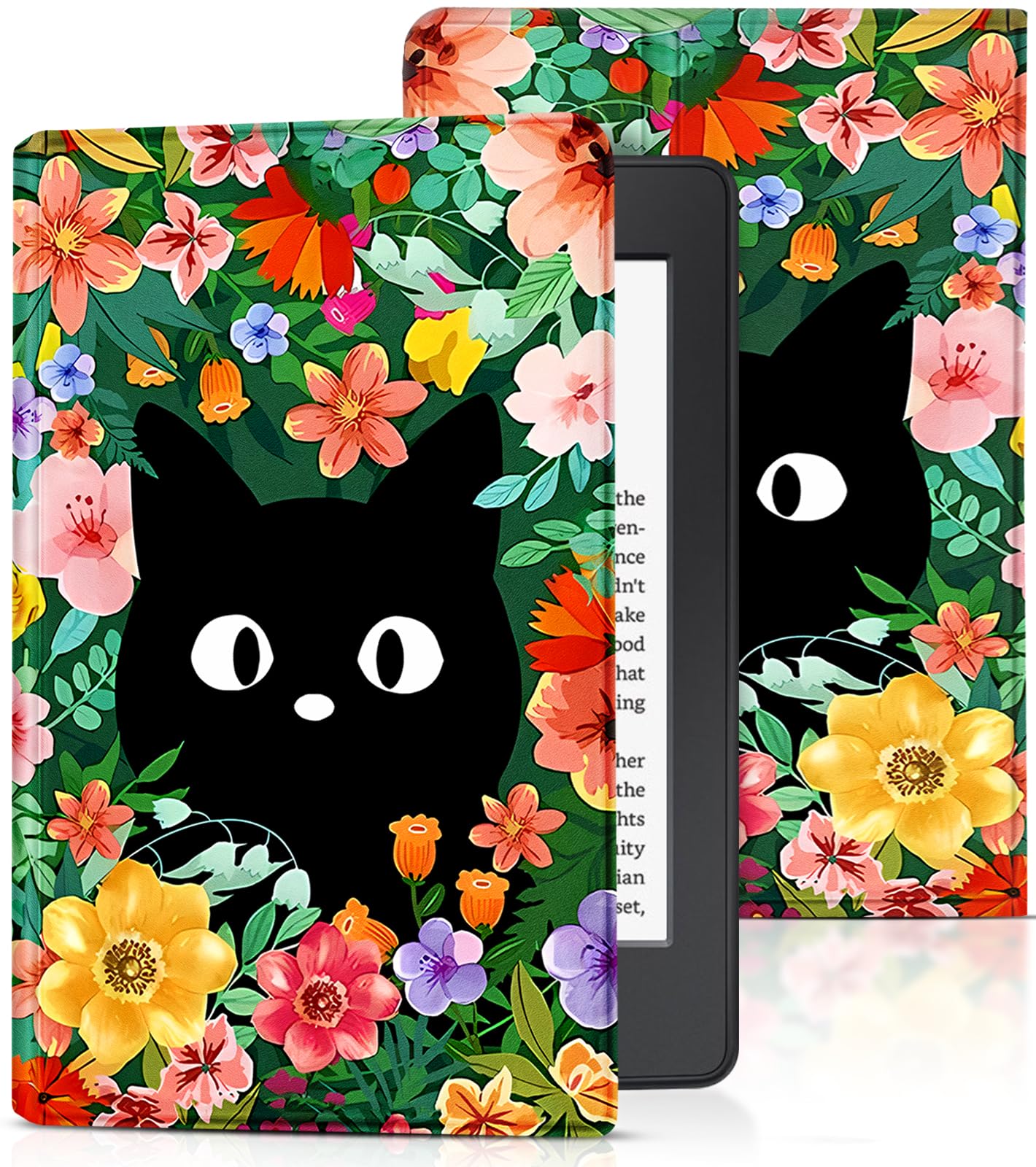 Pegmode for Kindle Paperwhite 11th Generation Case 6.8 Inch 2021 / Paperwhite Signature Edition Cute Women Girls Teens Unique Cat Flower Folio Fabric Paper White Cover Auto Sleep/Wake E-Reader