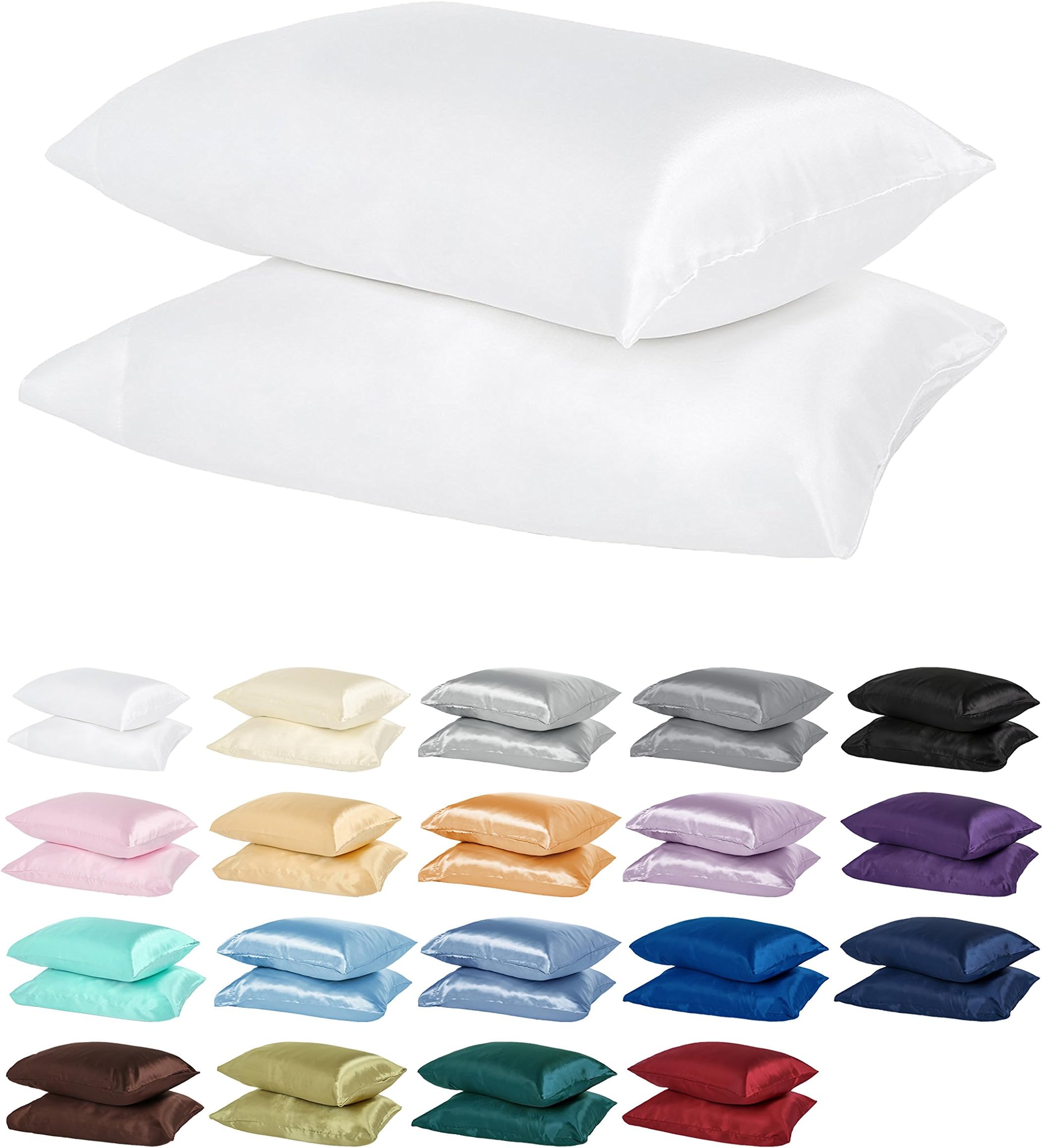 DreamHome Satin Pillow Case with Zipper, 2 Pillow Cases (King, White)