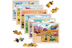 SYNARRY Wooden Vehicle Puzzles for Kids Ages 4-6, 6 Packs 60 PCs Jigsaw Puzzles Preschool Educational Toys Gifts for Children Ages 4-8, Kids Toys Gifts for 4+ Year Olds Boys Girls