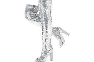 KHPAERMEI Sparkly Thigh High Boots for Women Sexy Sequin Over The Knee High Boots Party Prom Open Toe Chunky High Heels