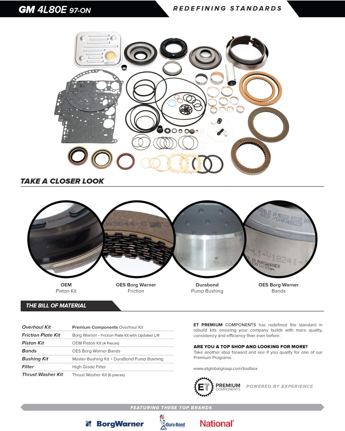 4L80e 1997Up GM Automatic Transmission Overhaul Master Rebuild Kit w