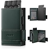 VULKIT Card Holder Bifold Pop Up Leather Wallet for Men RFID Blocking Metal Card Case, Holds 9 Cards and Banknotes Green