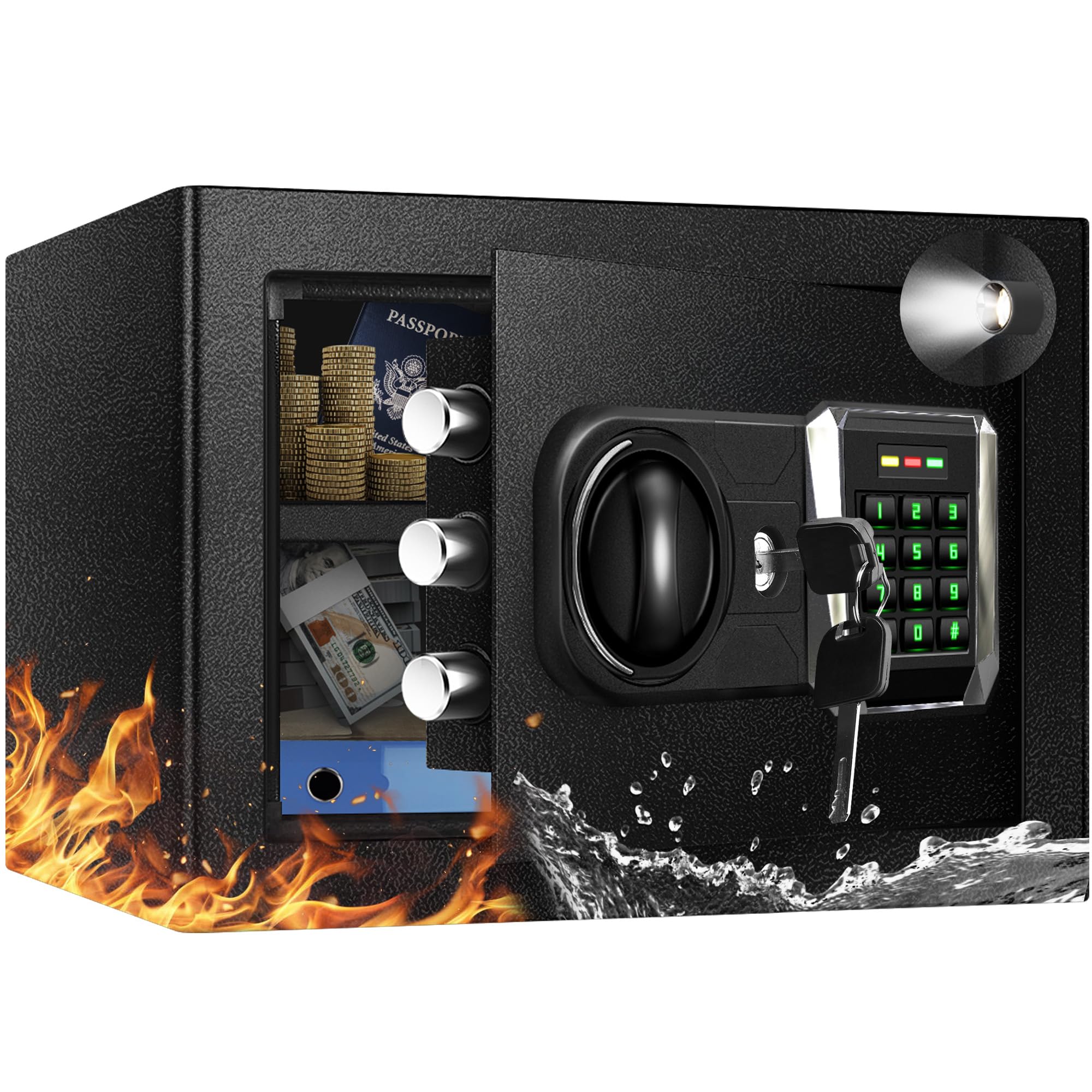 YAYAG 1.2 Cuft Small Safe Box with Fireproof Waterproof, Digital Home ...