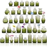 Set of 40 Glass Bud Vases, Small Green Glass Vases in Bulk, Mini Vintage Embossed Flower Vase for Wedding, Centerpieces, Birthday Party, Baby Shower, Home Table Decorations (Green)
